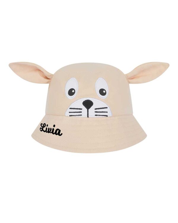 Kinder Bucket Hat Kindermütze mit Motiv Hase - personalisierbar mit Namen / Wunschtext (optional) – Bild 2