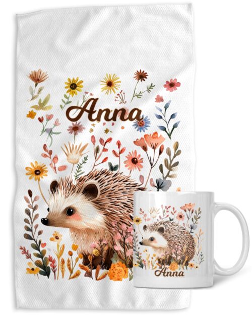 Igel Geschenk Set – Personalisierte Igel Tasse & Geschirrtuch mit Name